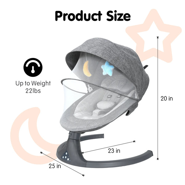 5-In-1 Large Baby Swing Bouncer with Rocking, Mosquito Net&Cute Toys Gray Striped for Toddler, 1 Count