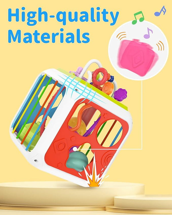 Byseng 7-In-1 Baby Activity Cube, Shape Sorter, Xylophone Toy for 6-12 Months