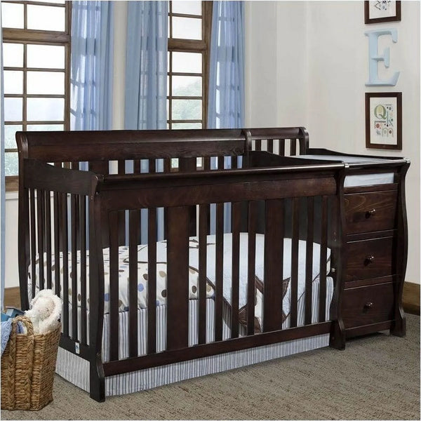 4-In-1 Crib and Changer Combo in Espresso