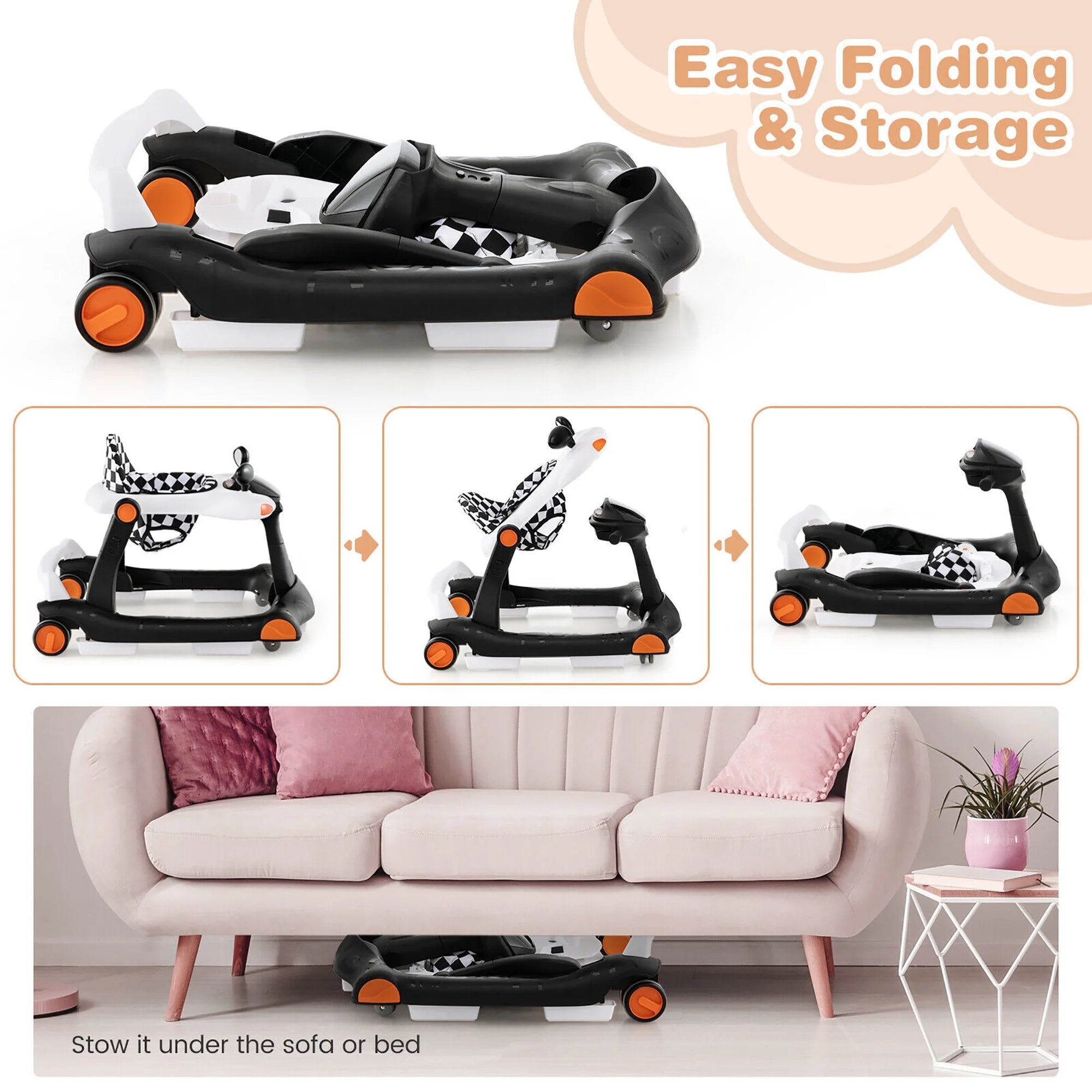 2 - In - 1 Baby Walker Foldable Activity Push Walker W/ Adjustable Height - Baby Sessions