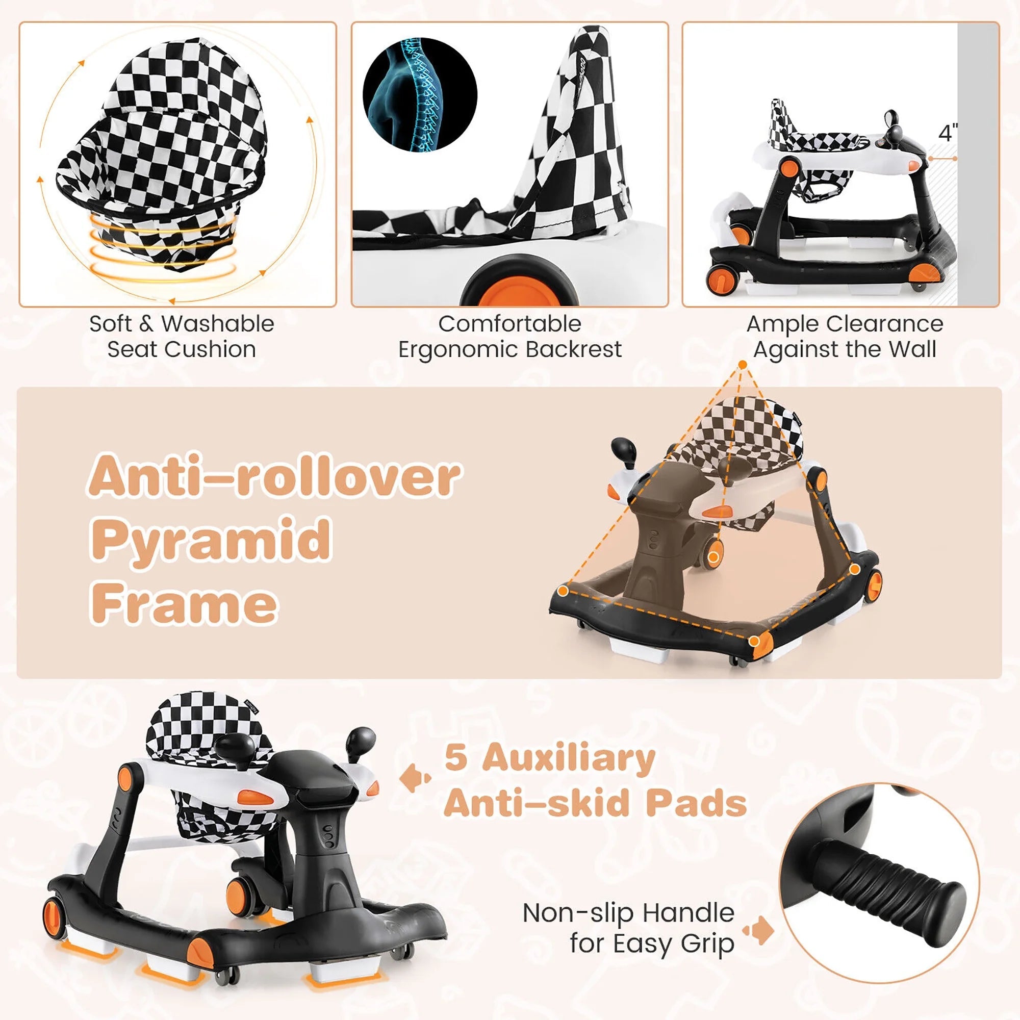 2 - In - 1 Baby Walker Foldable Activity Push Walker W/ Adjustable Height - Baby Sessions