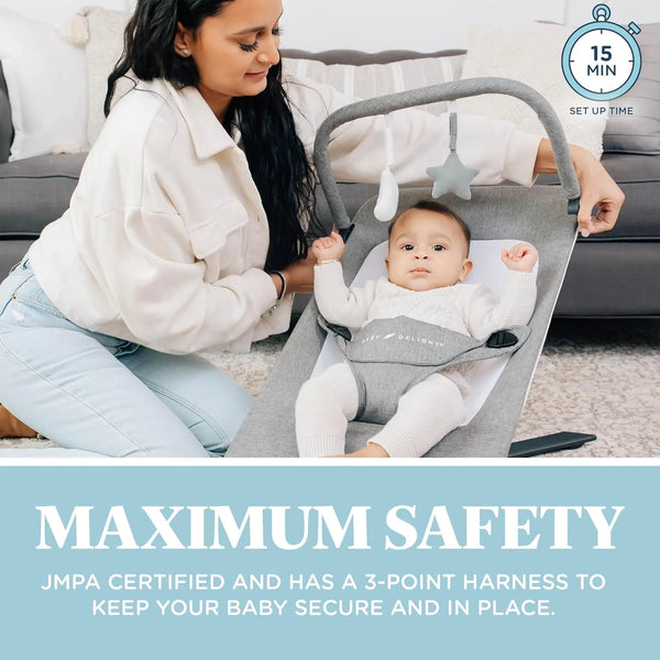 Alpine Deluxe Portable Baby Bouncer, for Infants 0-6 Months, Charcoal Tweed