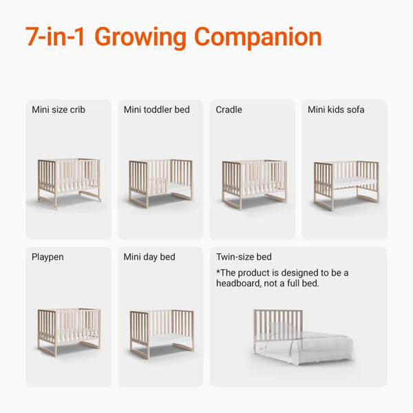 6-In-1 Portable Convertible Cradle to Mini Crib with Mattress and Removable Wheels