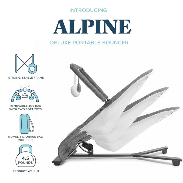 Alpine Deluxe Portable Baby Bouncer, for Infants 0-6 Months, Charcoal Tweed