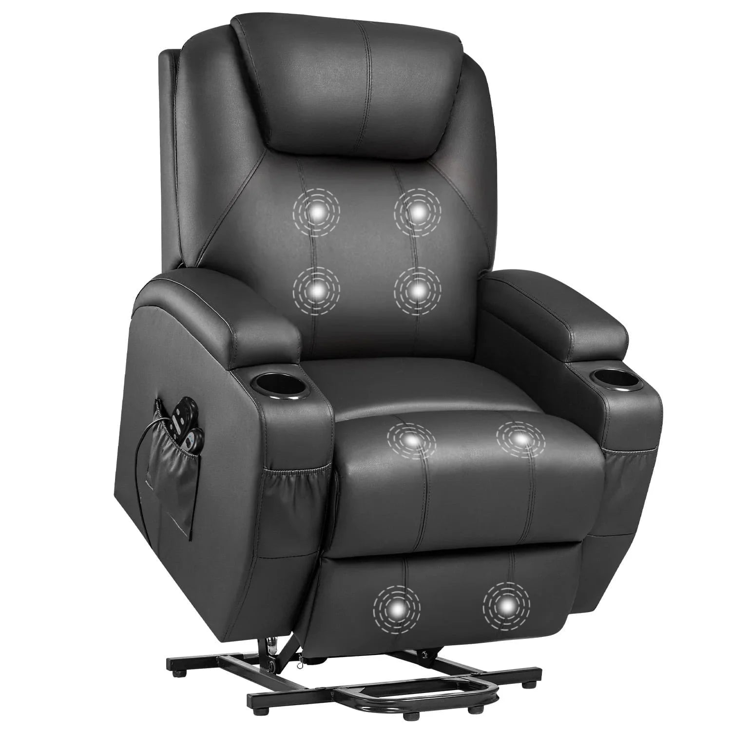 Power Lift Recliner Chair Massage Designed Leathaire Fabric Single Sofa Specifically for Nursing,Black
