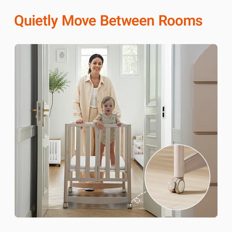 6 - In - 1 Portable Convertible Cradle to Mini Crib with Mattress and Removable Wheels - Baby Sessions