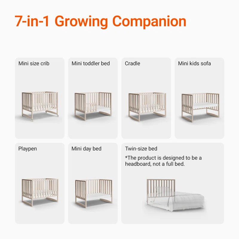 6 - In - 1 Portable Convertible Cradle to Mini Crib with Mattress and Removable Wheels - Baby Sessions