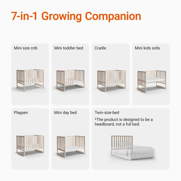 6 - In - 1 Portable Convertible Cradle to Mini Crib with Mattress and Removable Wheels - Baby Sessions