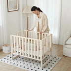 6 - In - 1 Portable Convertible Cradle to Mini Crib with Mattress and Removable Wheels - Baby Sessions