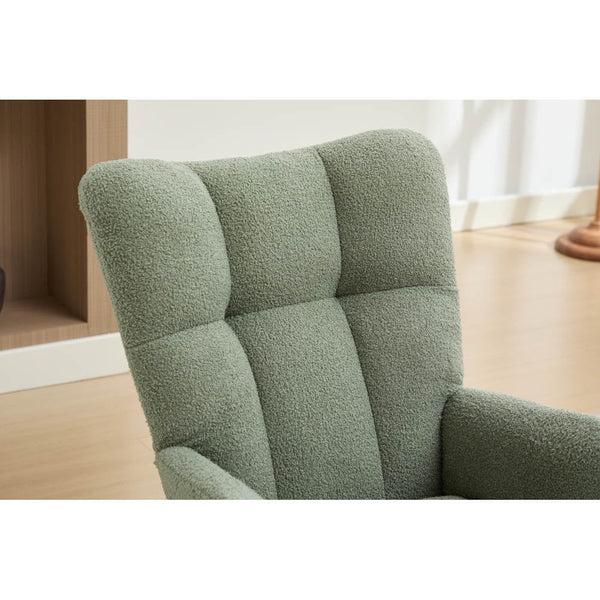 Nursery Rocking Chair Upholstered Glider Chair with High Backrest Rocker Accent Armchair with Solid Wood Legs for Nursery Bedroom Living Room Teddy(Green)