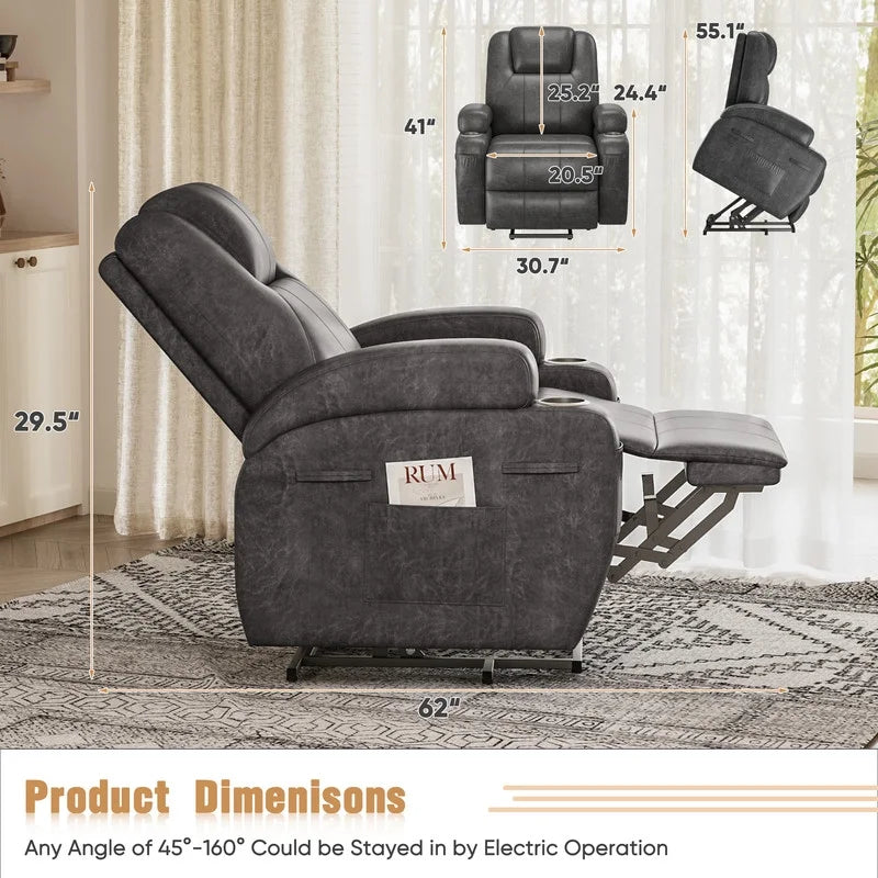 Power Lift Recliner Chair Massage Designed Leathaire Fabric Single Sofa Specifically for Nursing,Black
