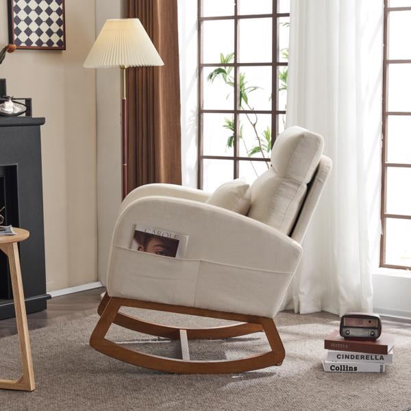 Beige Linen Nursery Rocking Chair