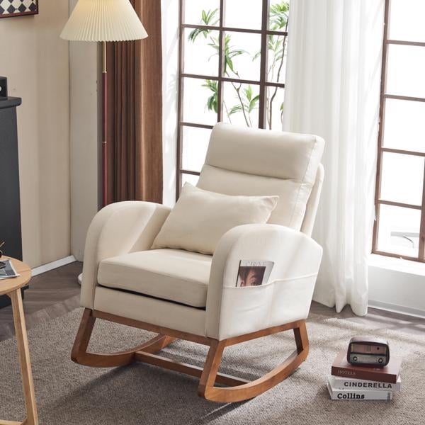 Beige Linen Nursery Rocking Chair