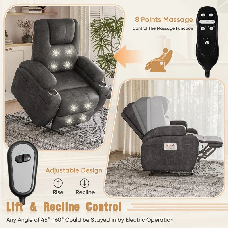 Power Lift Recliner Chair Massage Designed Leathaire Fabric Single Sofa Specifically for Nursing,Black