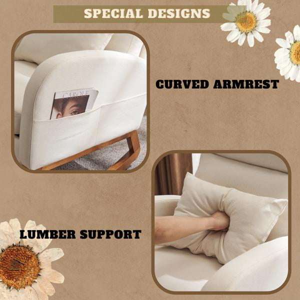 Beige Linen Nursery Rocking Chair