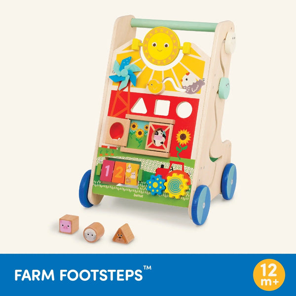 Farm Footsteps Wooden Activity Walker 19.61 in with 3 Shapes, Baby and Toddler Toys - Baby Sessions