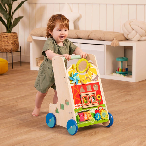Farm Footsteps Wooden Activity Walker 19.61 in with 3 Shapes, Baby and Toddler Toys - Baby Sessions