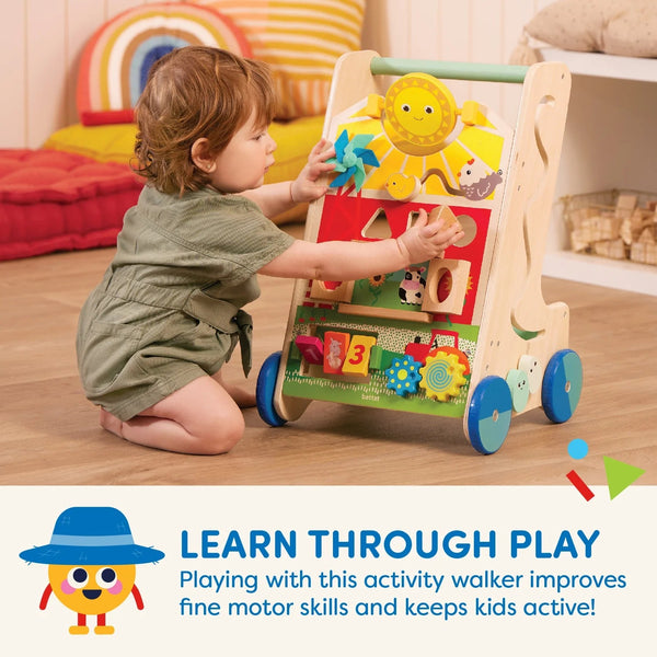 Farm Footsteps Wooden Activity Walker 19.61 in with 3 Shapes, Baby and Toddler Toys - Baby Sessions