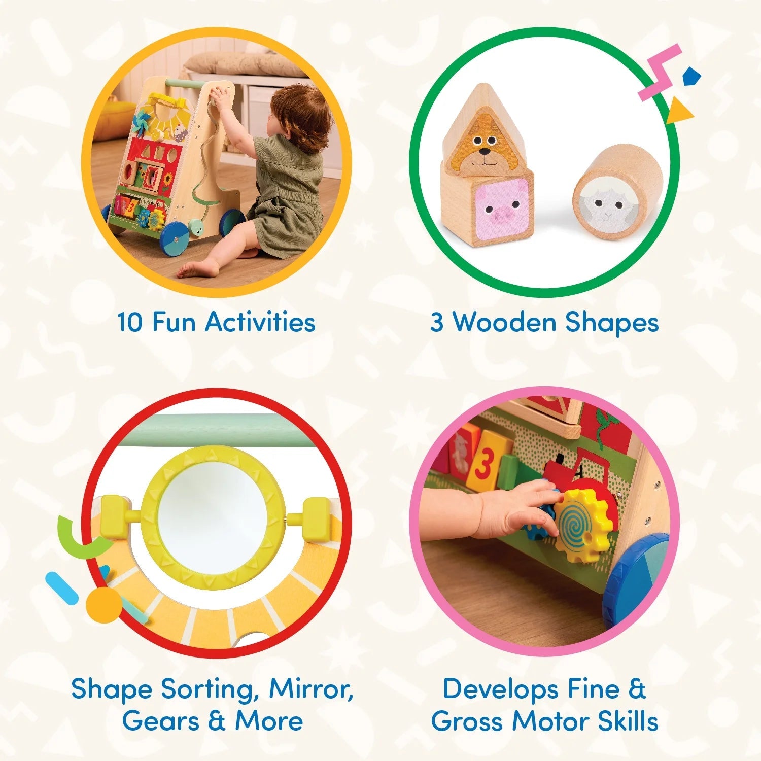 Farm Footsteps Wooden Activity Walker 19.61 in with 3 Shapes, Baby and Toddler Toys - Baby Sessions