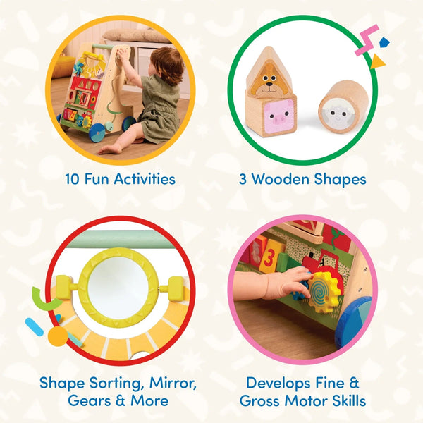 Farm Footsteps Wooden Activity Walker 19.61 in with 3 Shapes, Baby and Toddler Toys - Baby Sessions
