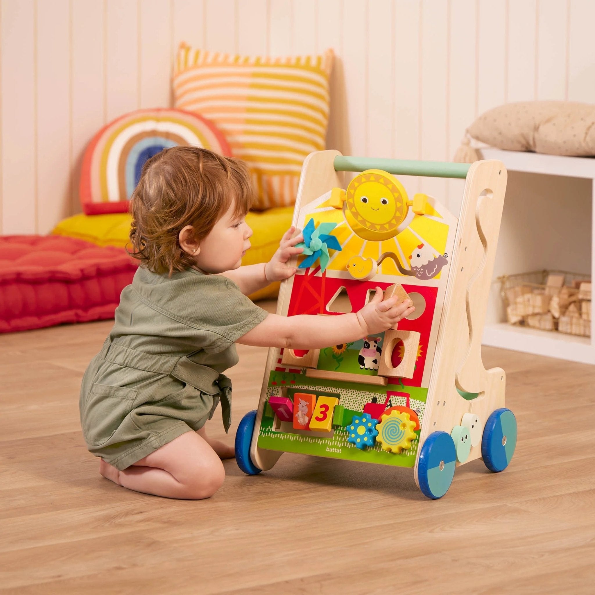 Farm Footsteps Wooden Activity Walker 19.61 in with 3 Shapes, Baby and Toddler Toys - Baby Sessions