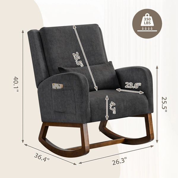 Modern Glider Rocker with Pillow & Side Pocket - Baby Sessions