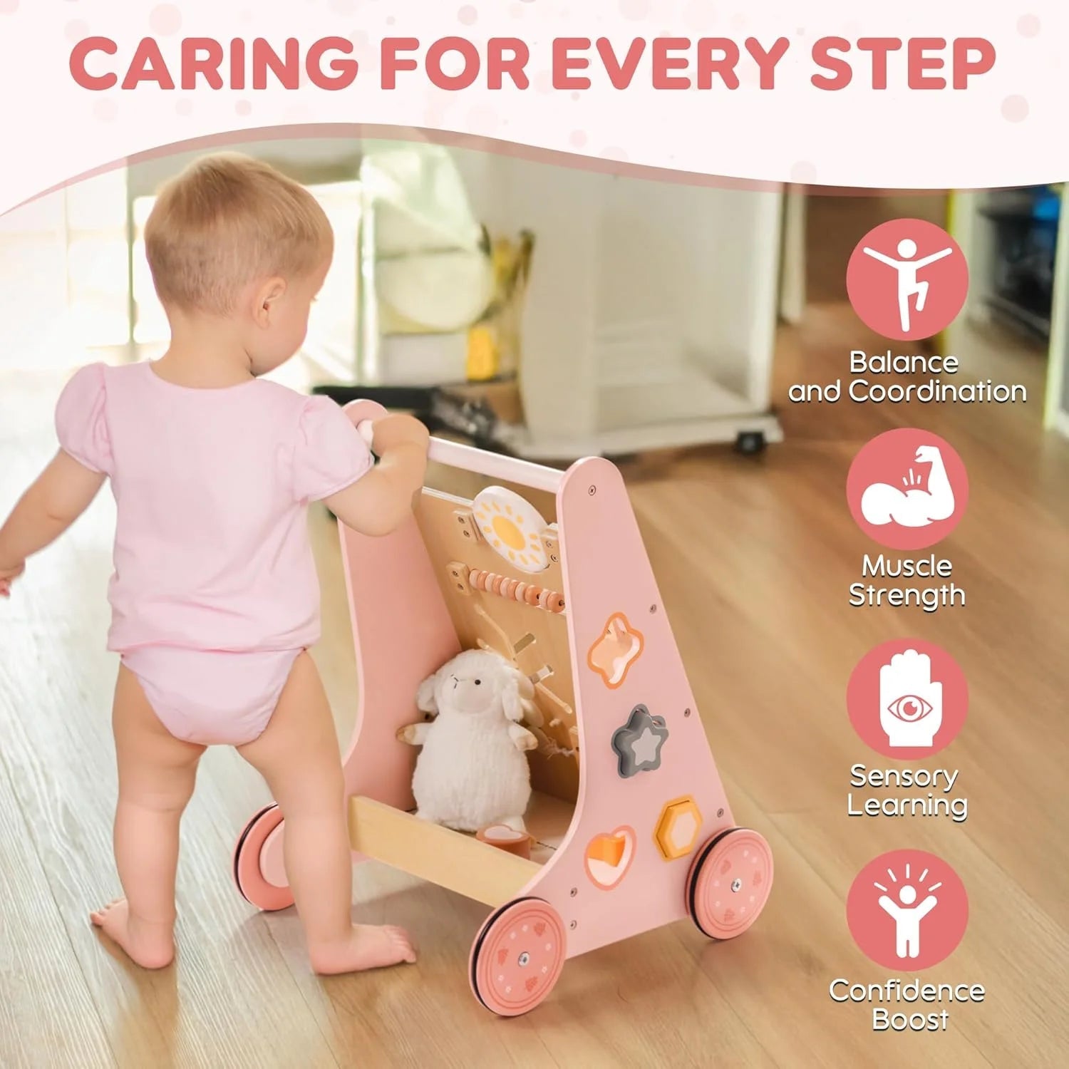 Wooden Interactive Walker with Xylophone & Puzzles - Baby Sessions