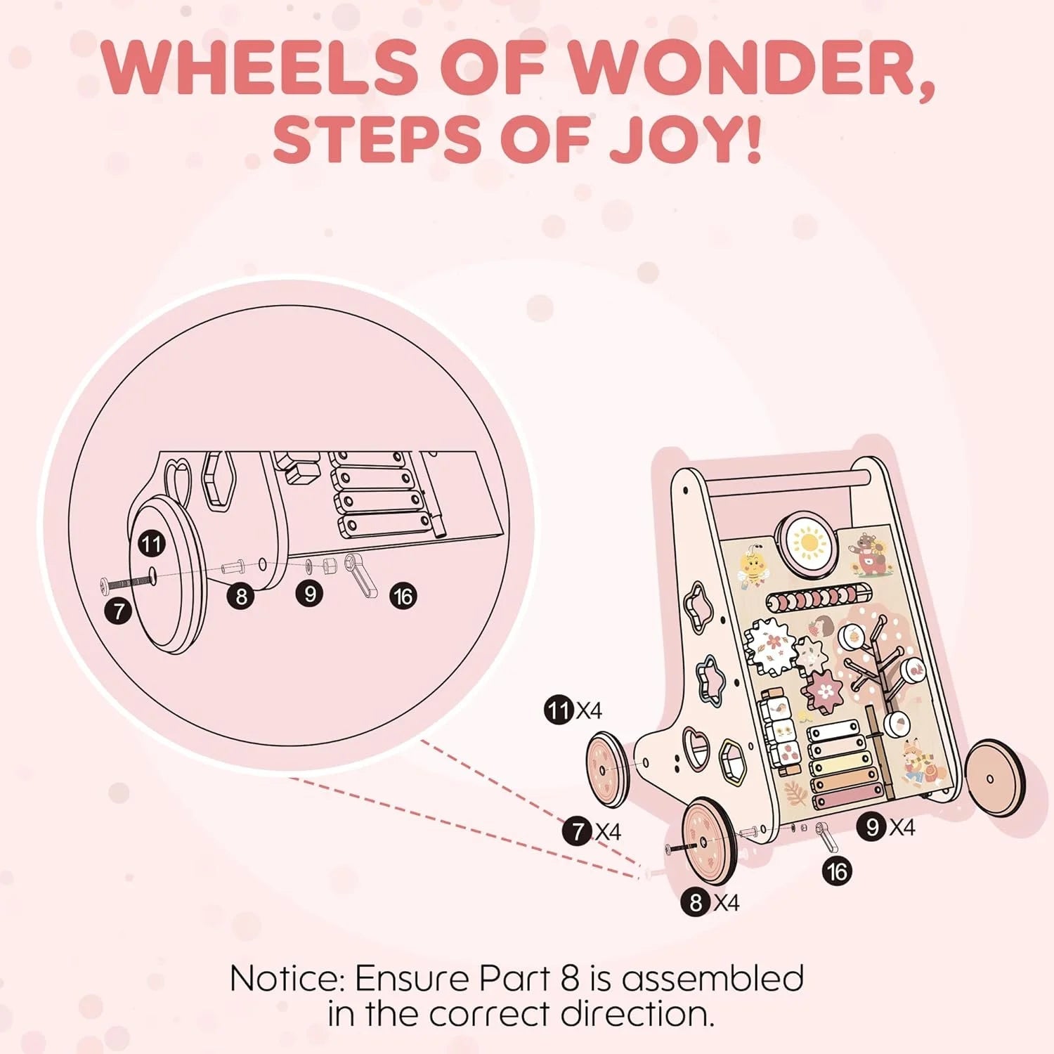 Wooden Interactive Walker with Xylophone & Puzzles - Baby Sessions