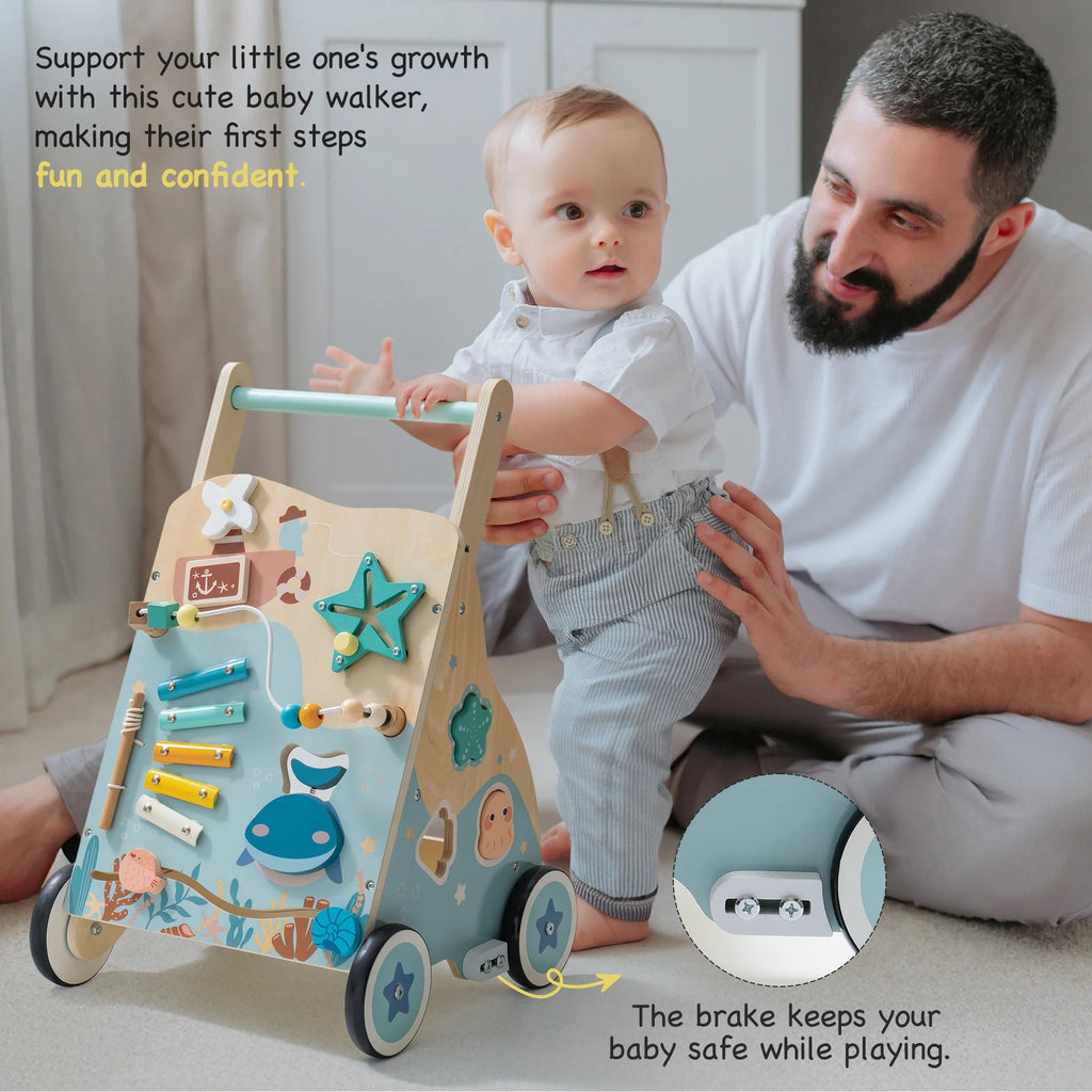 Wooden Sit - to - Stand Baby Walker with Ocean Play Center - Baby Sessions