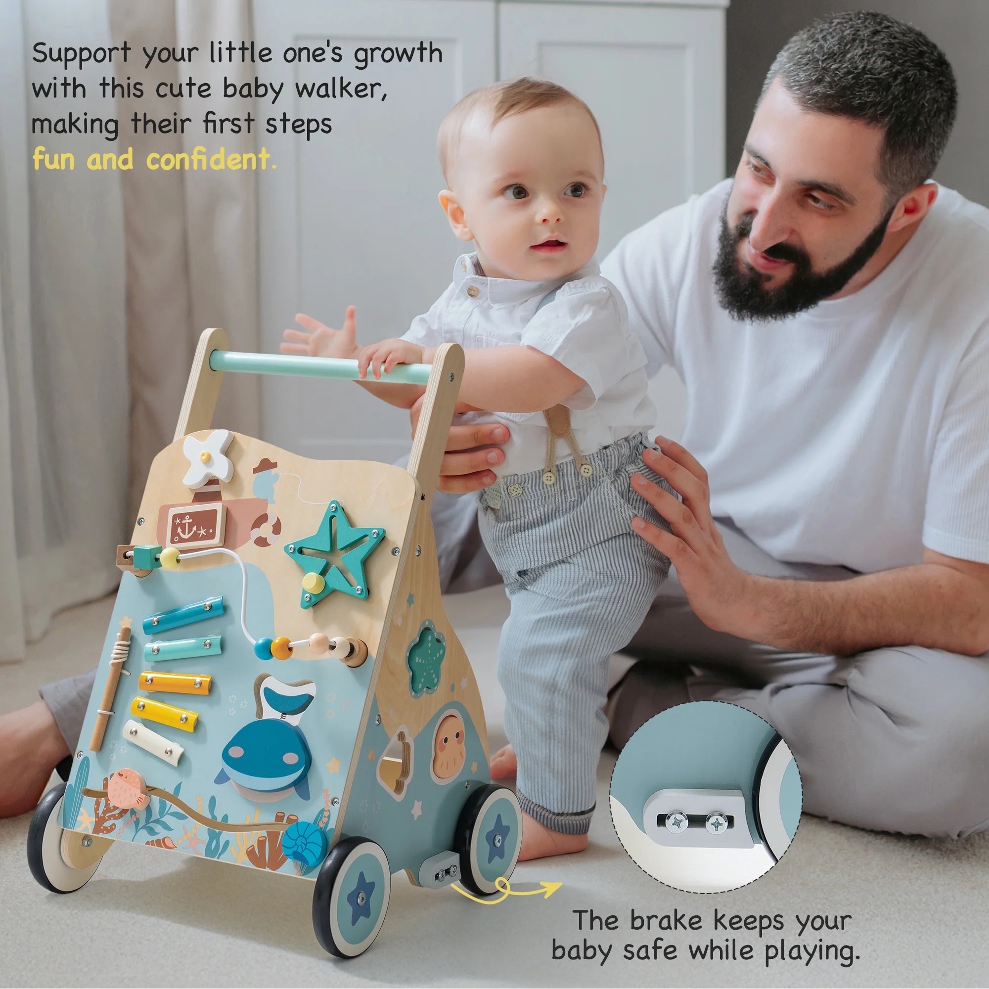 Wooden Sit - to - Stand Baby Walker with Ocean Play Center - Baby Sessions