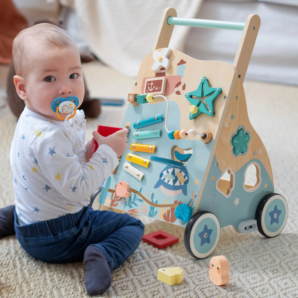 Wooden Sit - to - Stand Baby Walker with Ocean Play Center - Baby Sessions