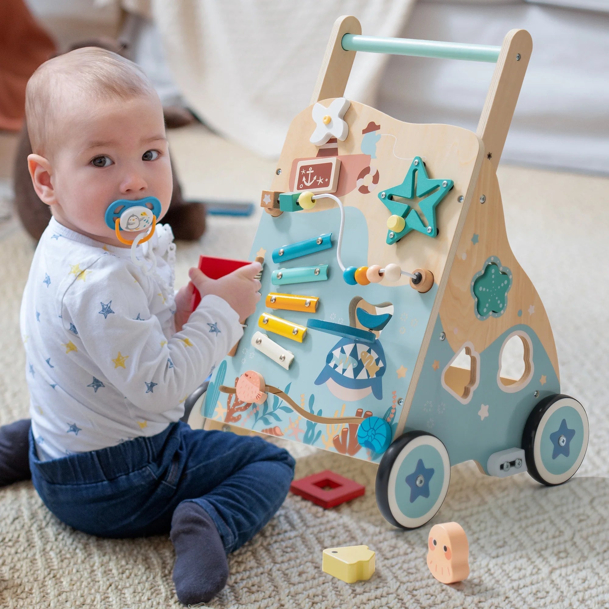 Wooden Sit - to - Stand Baby Walker with Ocean Play Center - Baby Sessions